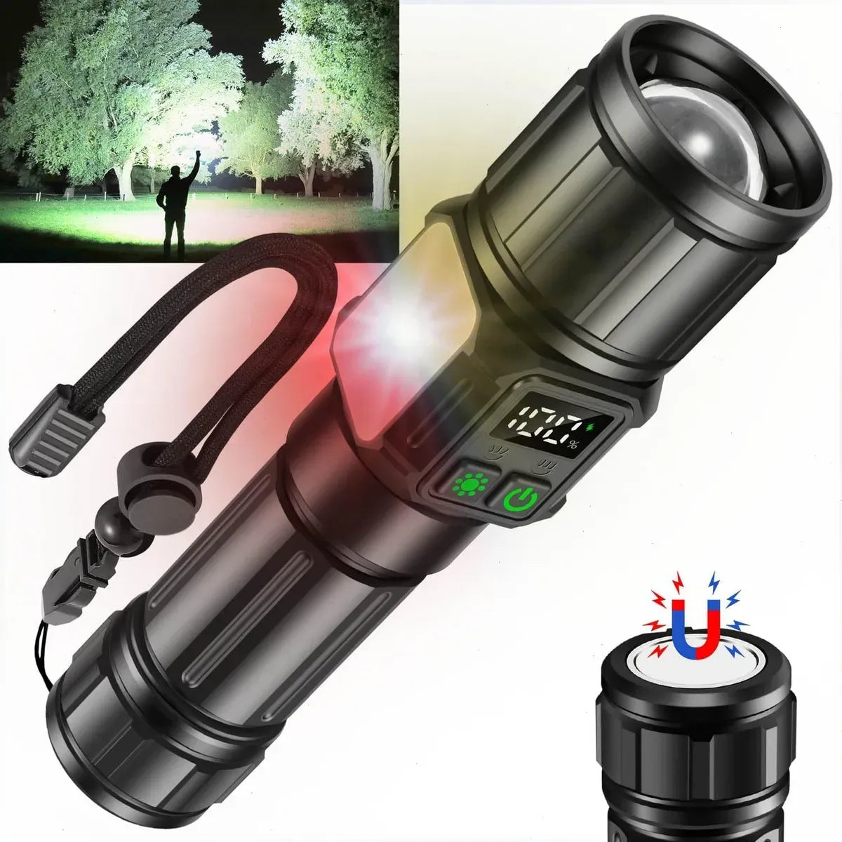 Linterna Led Recargable Pantalla Digital, Zoom Con Carga Tlf