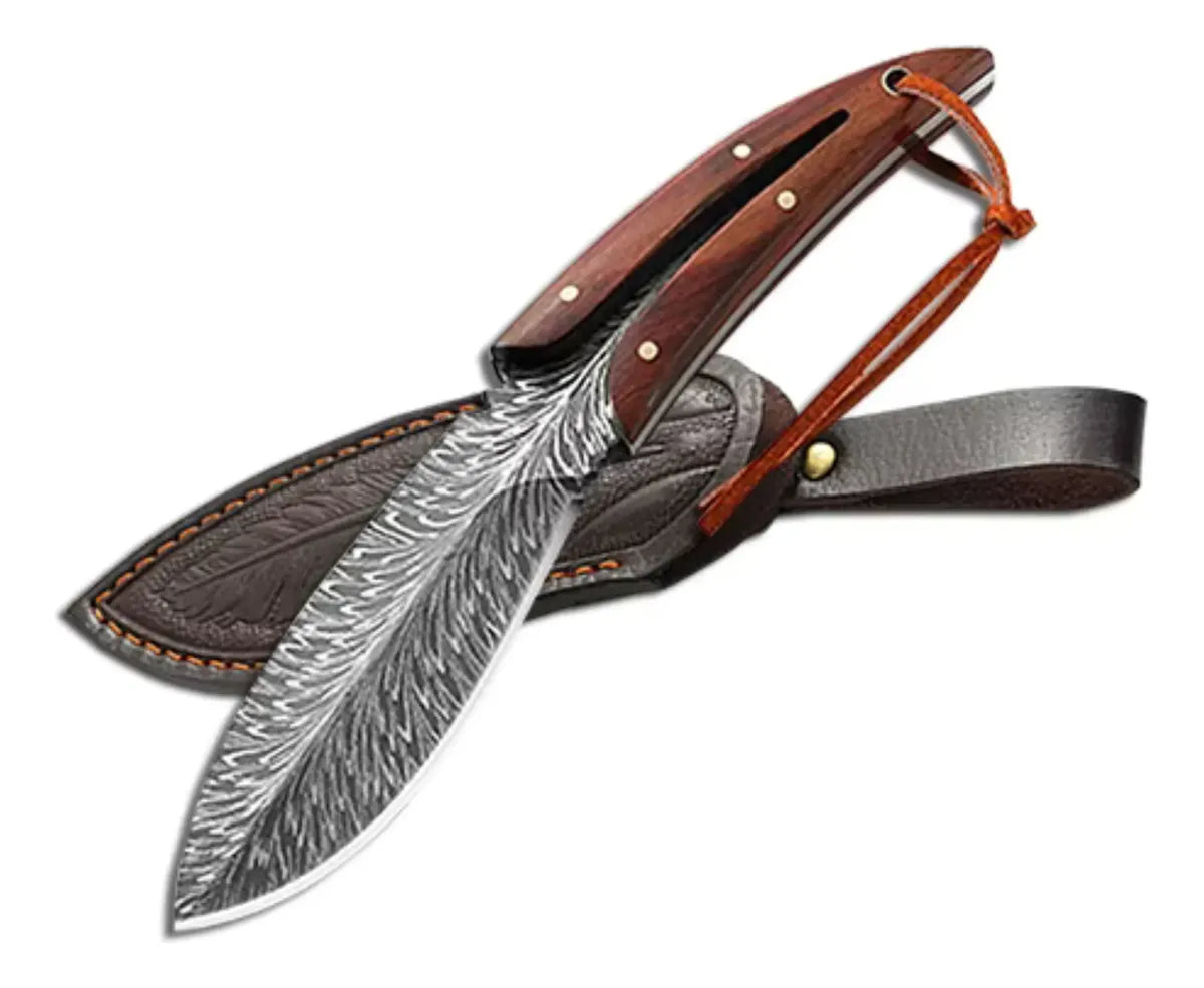 Cuchillo Táctico De Acero Para Caza + Funda De Cuero