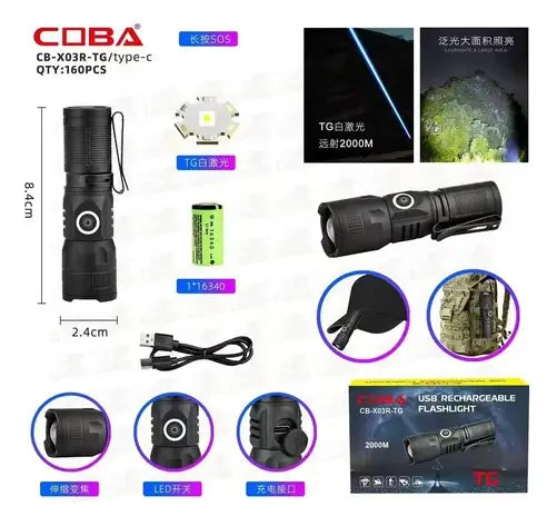 Mini Linterna Coba Led Portátil, Recargable A Prueba De Agua