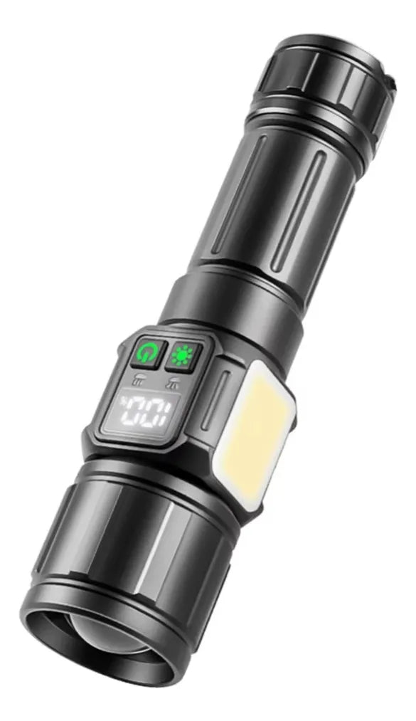 Linterna Led Recargable Pantalla Digital, Zoom Con Carga Tlf