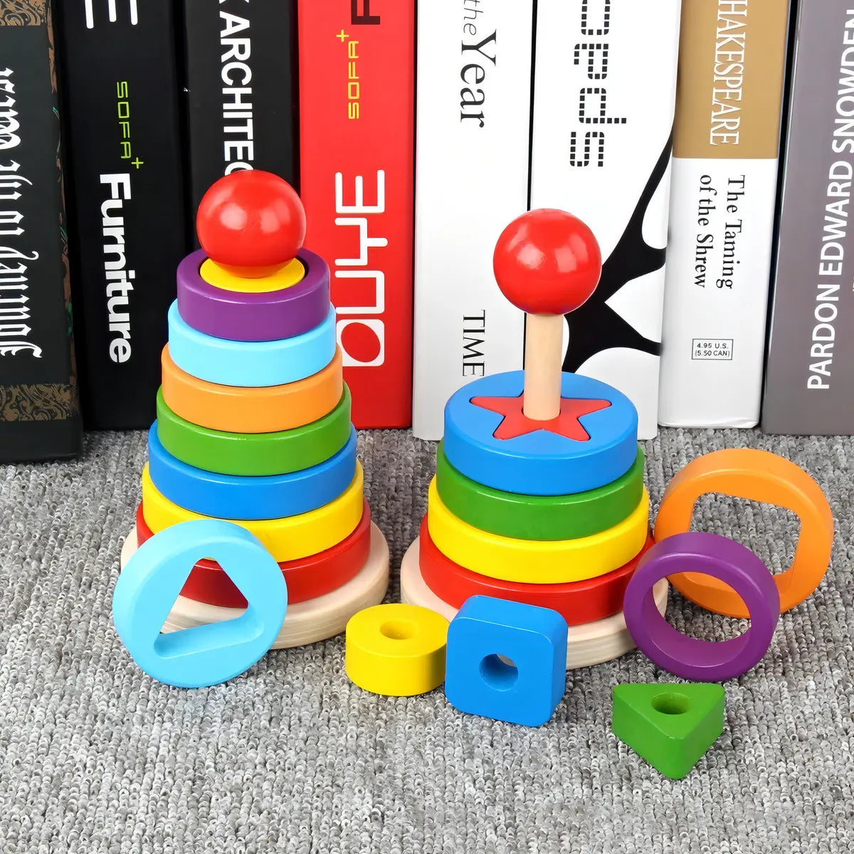 Juego Apilable Arcoiris Madera Torre Encaje Niños Montessori Color Multicolor