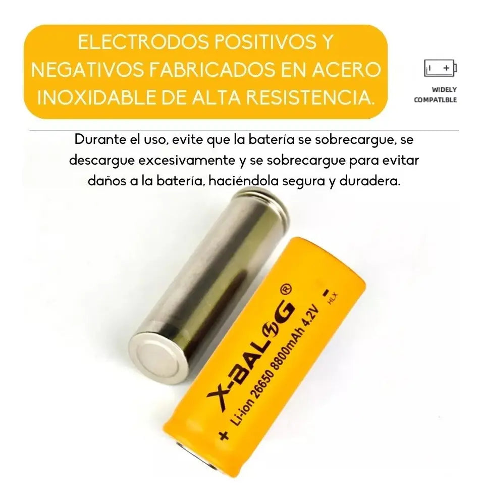 Cargador Pilas De Litio Incluye 4 Pilas 26650 8800mah 4.2v