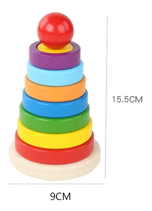 Juego Apilable Arcoiris Madera Torre Encaje Niños Montessori Color Multicolor