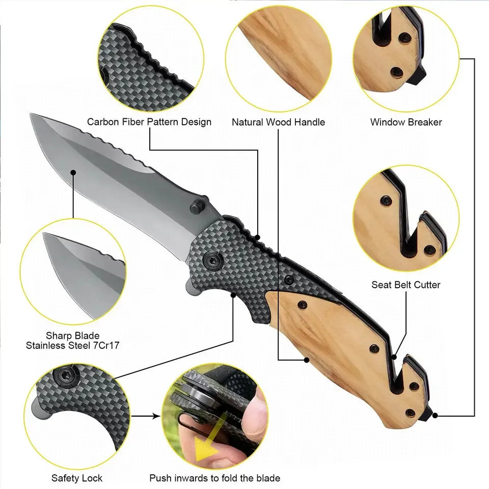 Cuchillo Semi Automático Madera Para Caza Acero Inoxidable