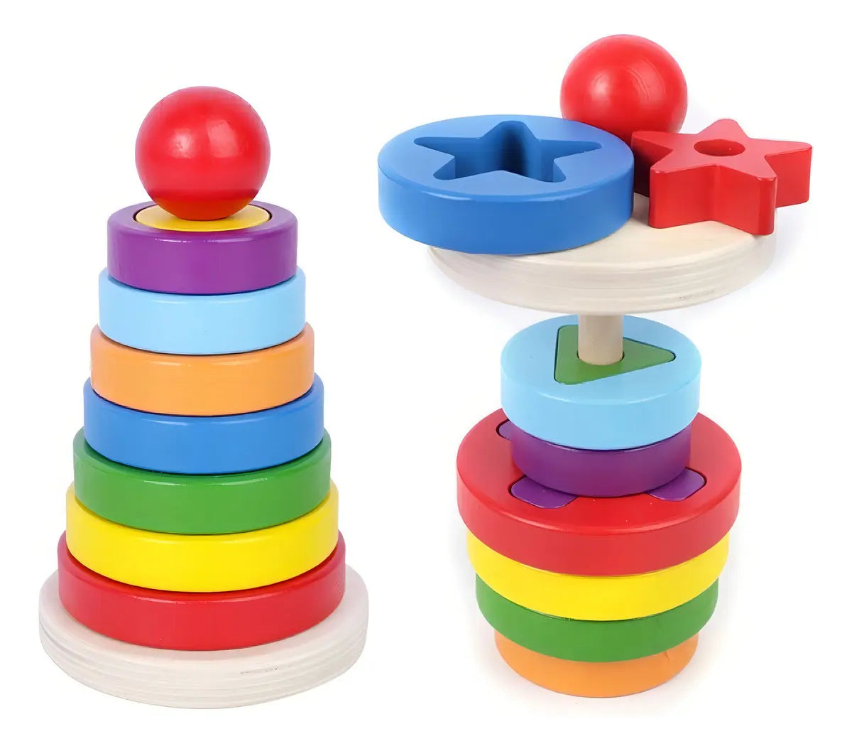 Juego Apilable Arcoiris Madera Torre Encaje Niños Montessori Color Multicolor