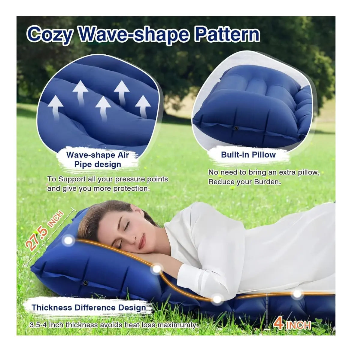 Colchoneta Inflable Plegable Con Bomba De Pie Incorporada