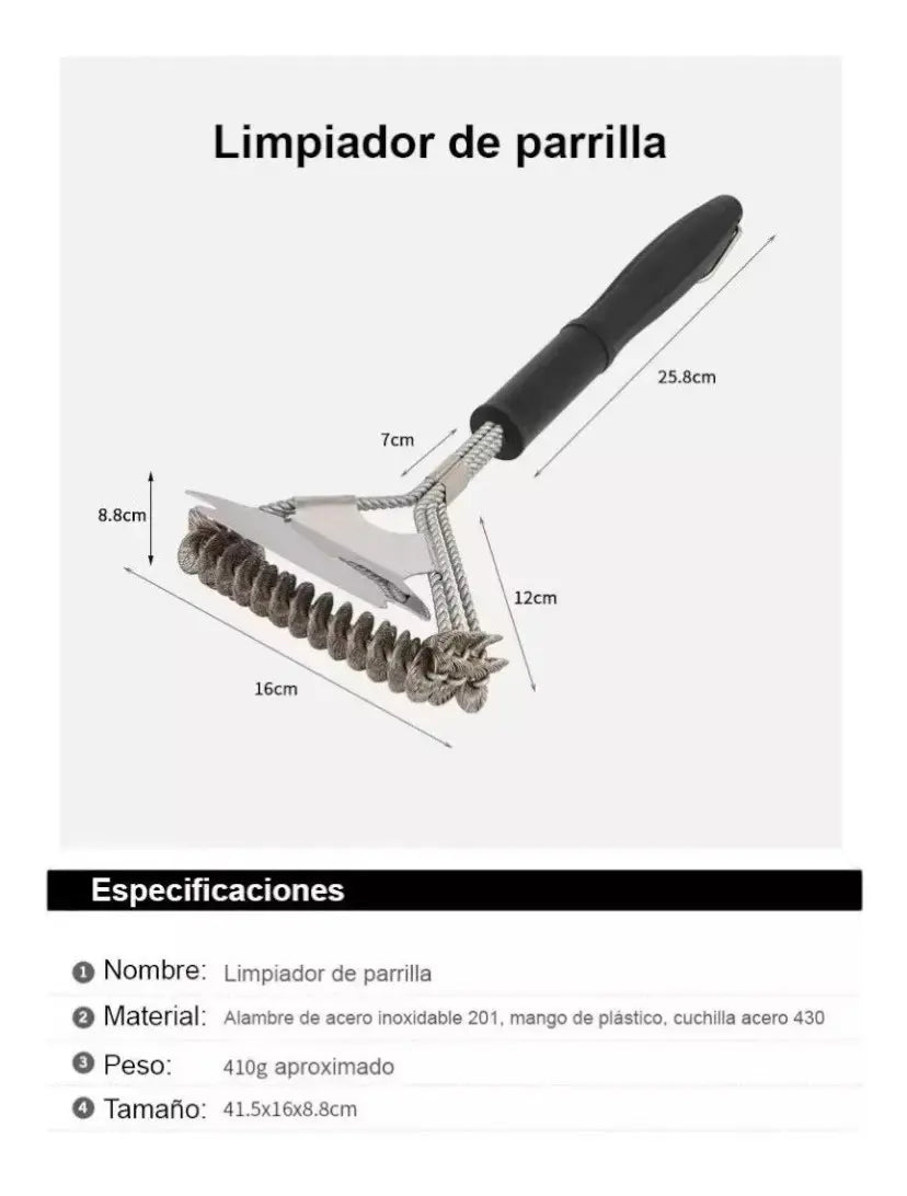 Cepillo Limpiador De Parrilla Quita Oxido Bbq Asado Limpieza
