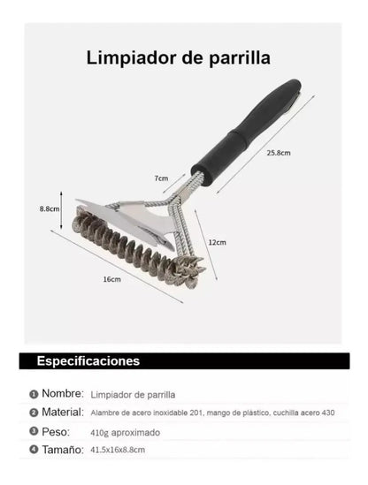 Cepillo Limpiador De Parrilla Quita Oxido Bbq Asado Limpieza