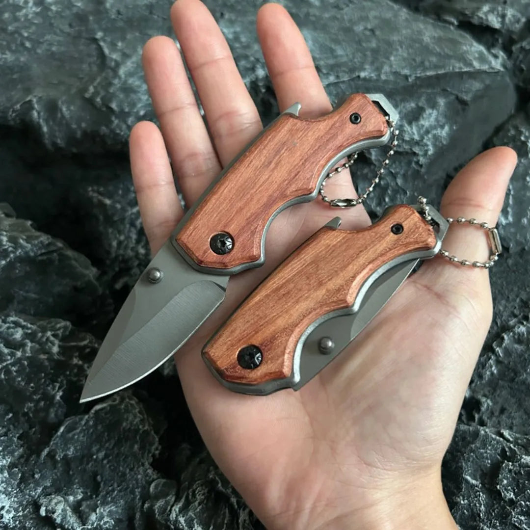 Cuchillo Corto Plegable Outdoor Mango Madera Supervivencia