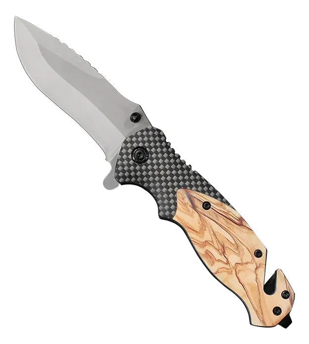 Cuchillo Semi Automático Madera Para Caza Acero Inoxidable