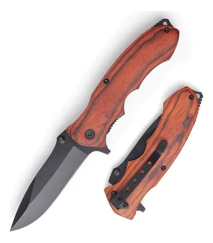 Cuchillo De Acero Inoxidable Mango De Madera Táctico Camping