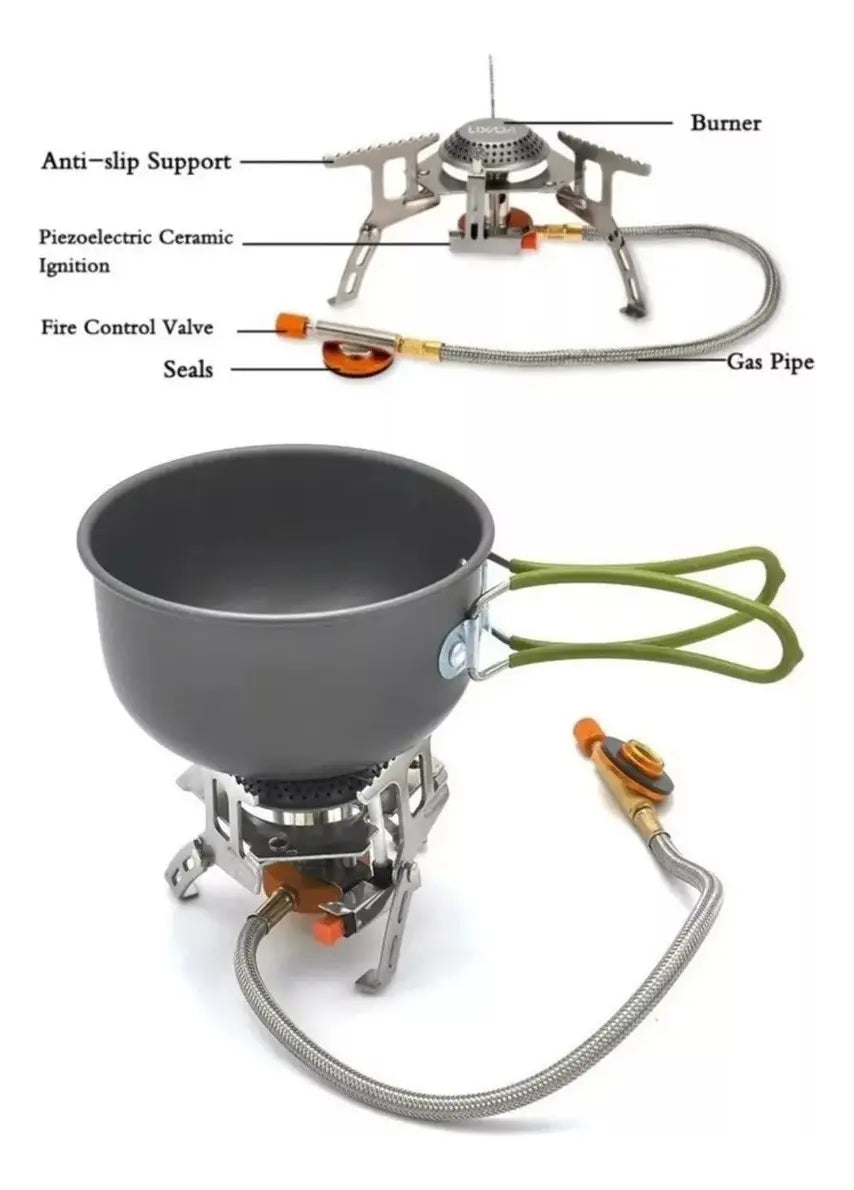 Kit Camping Cocinilla Plegable + Set Ollas 3-4 Personas