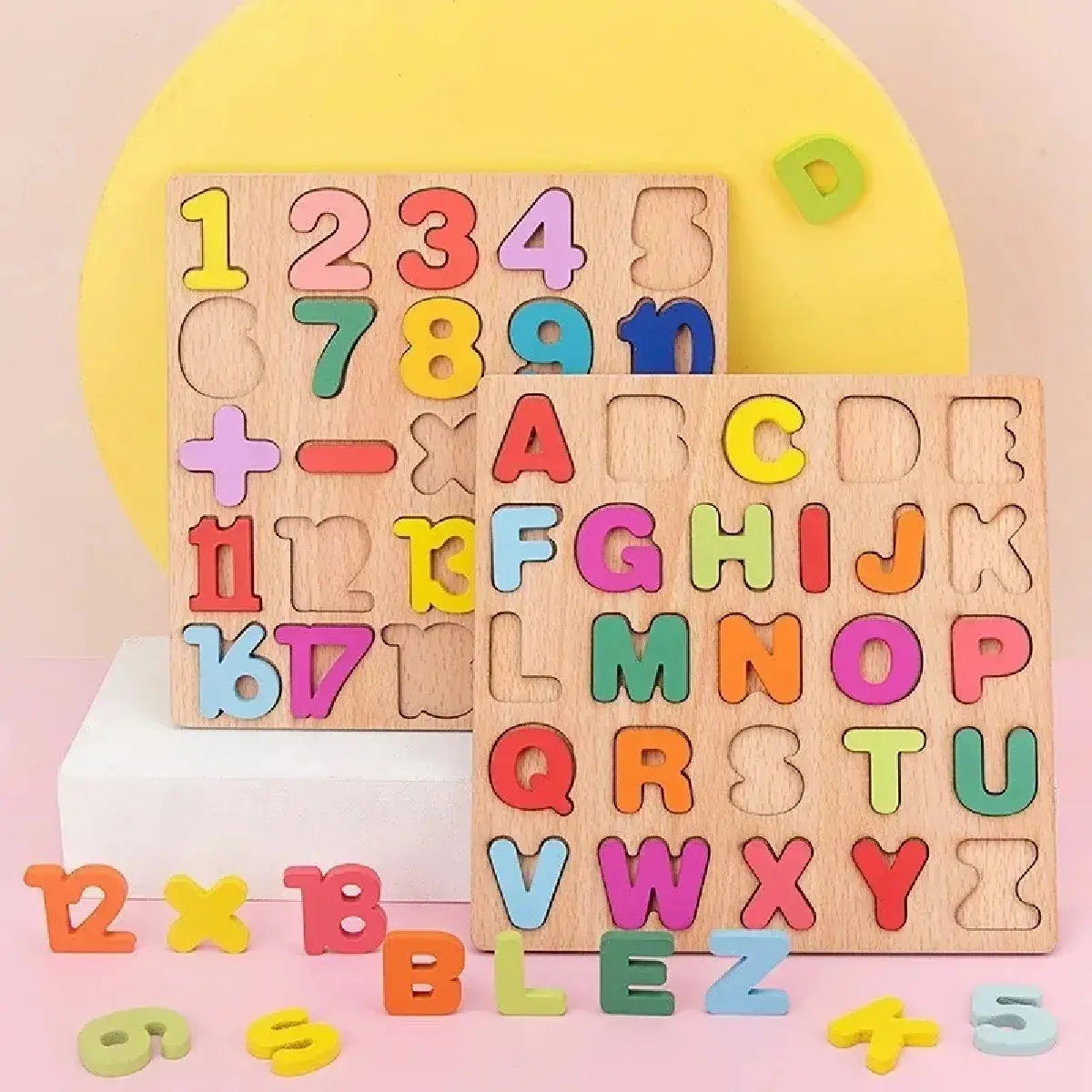 Set Tabla Encaje Didáctico Madera Letras + Numeros