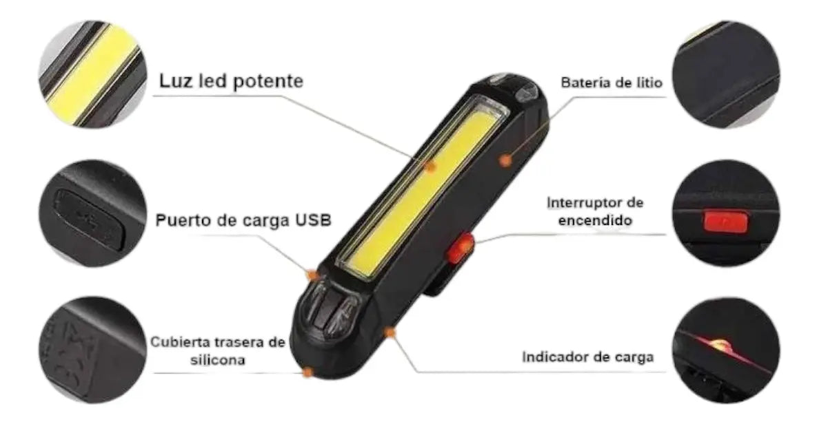 Luz Trasera Recargable Bicicleta Rojo Blanco Ciclismo