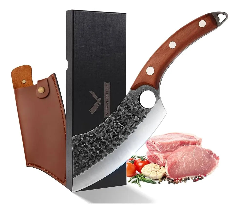 Cuchillo Carnicero Acero Inoxidable Mango Madera + Funda