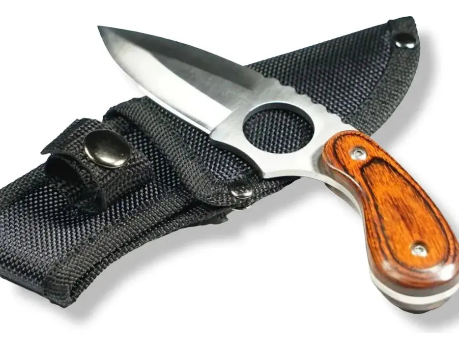 Cuchillo Tactico Militar Acero Inoxidable Caza Mango Madera