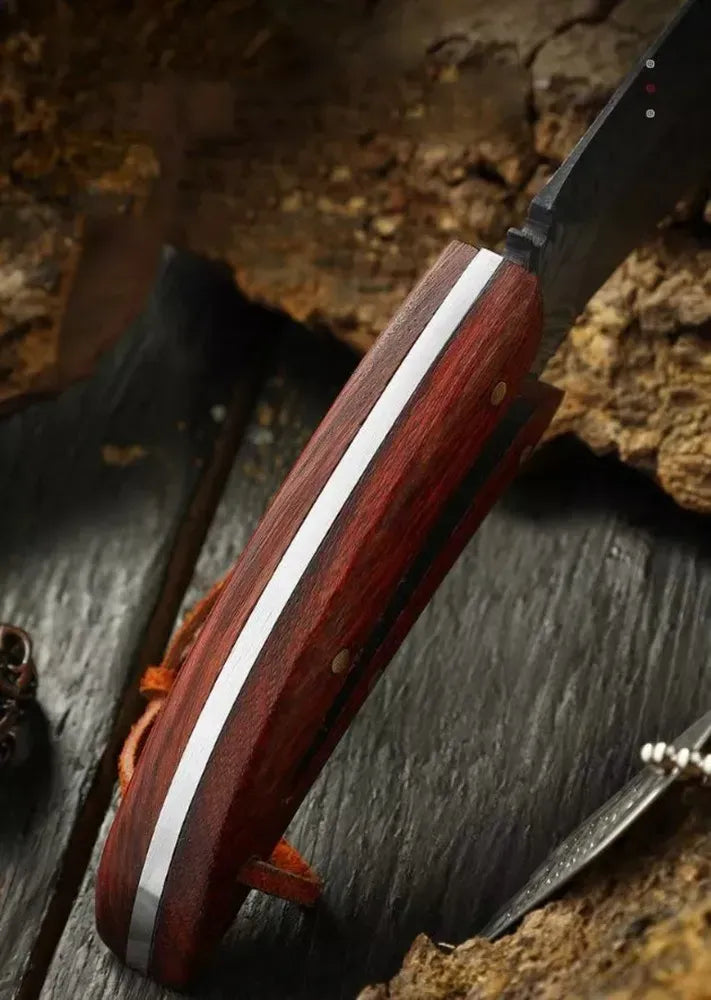 Cuchillo Táctico De Acero Para Caza + Funda De Cuero