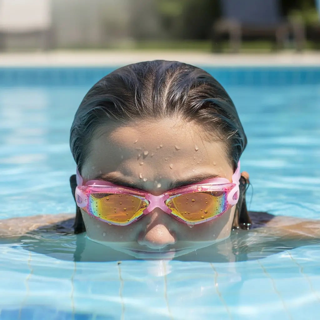 Lentes Natacion Antiparras Anti Empañe Uv Con Tapones Oido Rosa