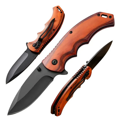 Cuchillo De Acero Inoxidable Mango De Madera Táctico Camping