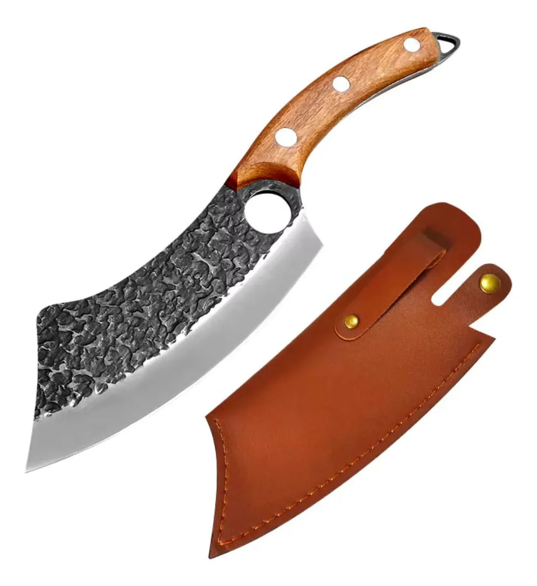Cuchillo Carnicero Acero Inoxidable Mango Madera + Funda