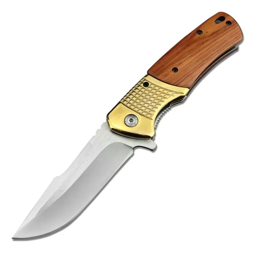 Cuchillo Acero Inoxidable Navaja Semiautomática Cacha Madera