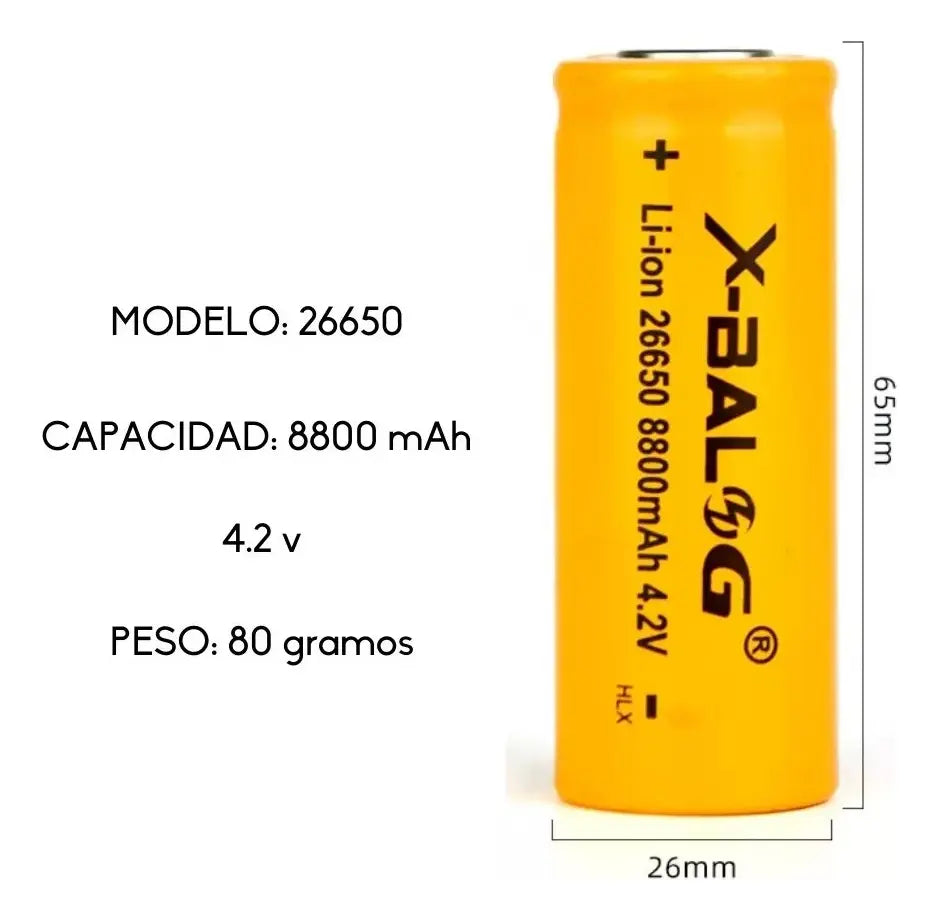 Cargador Pilas De Litio Incluye 4 Pilas 26650 8800mah 4.2v