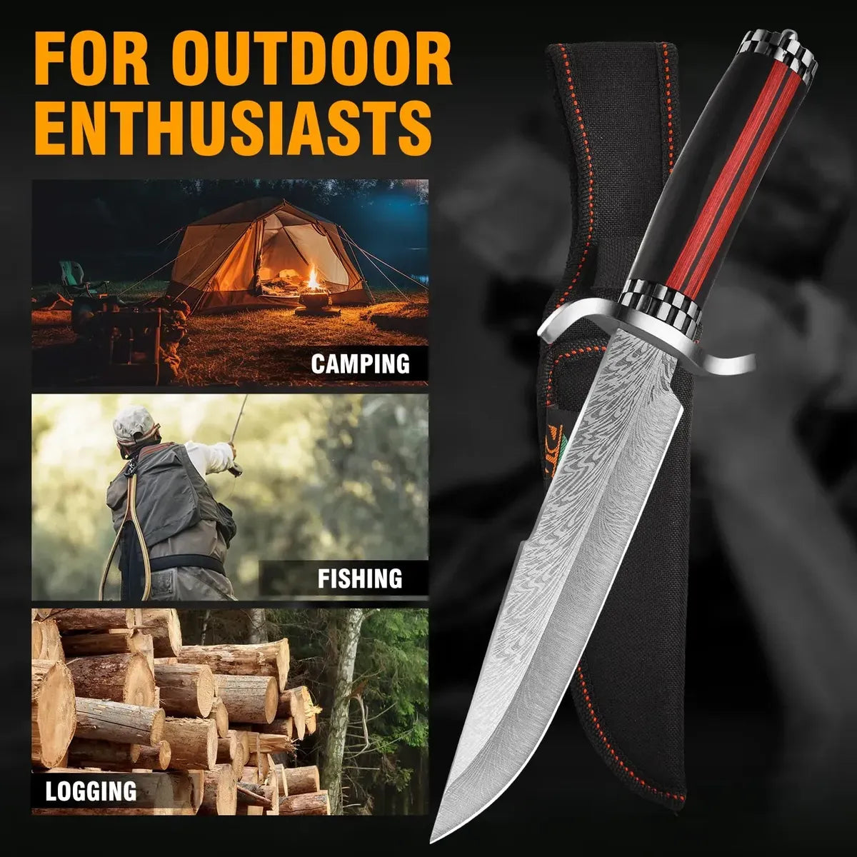 Cuchillo Deportivo De Caza Acero Inoxidable + Funda Táctica
