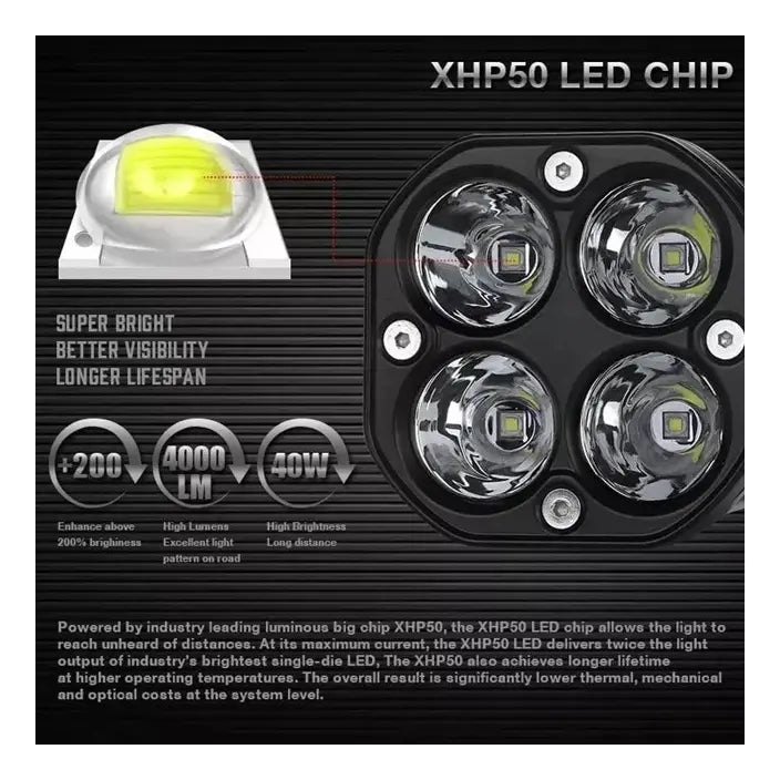 Par Faros 4 Led 40w Cuadrado Blanco O Amarillo / Estrobo
