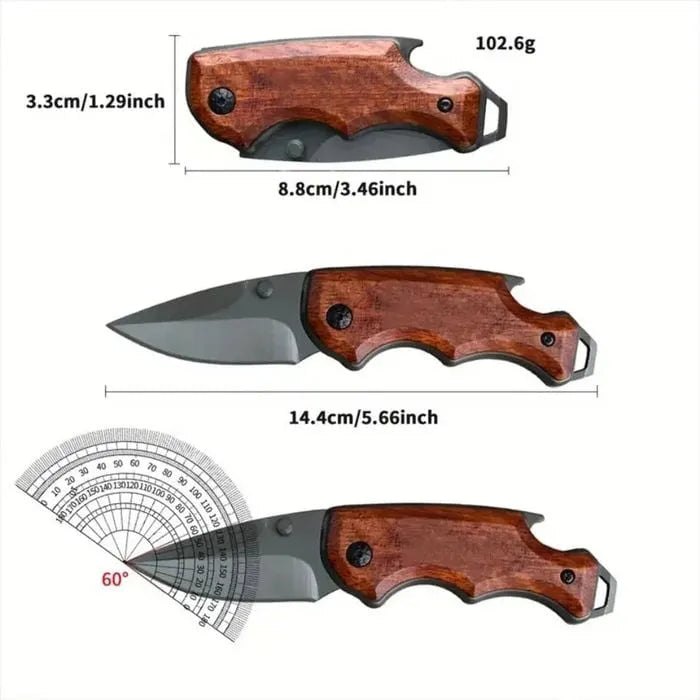 Cuchillo Corto Plegable Outdoor Mango Madera Supervivencia