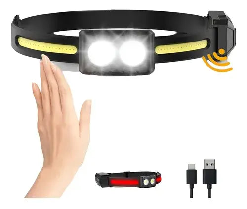 Linterna Vincha Recargable Usb Con Sensor Luces Lateral Led