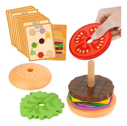 Juguete Montessori De Apilamiento De Hamburguesas De Madera