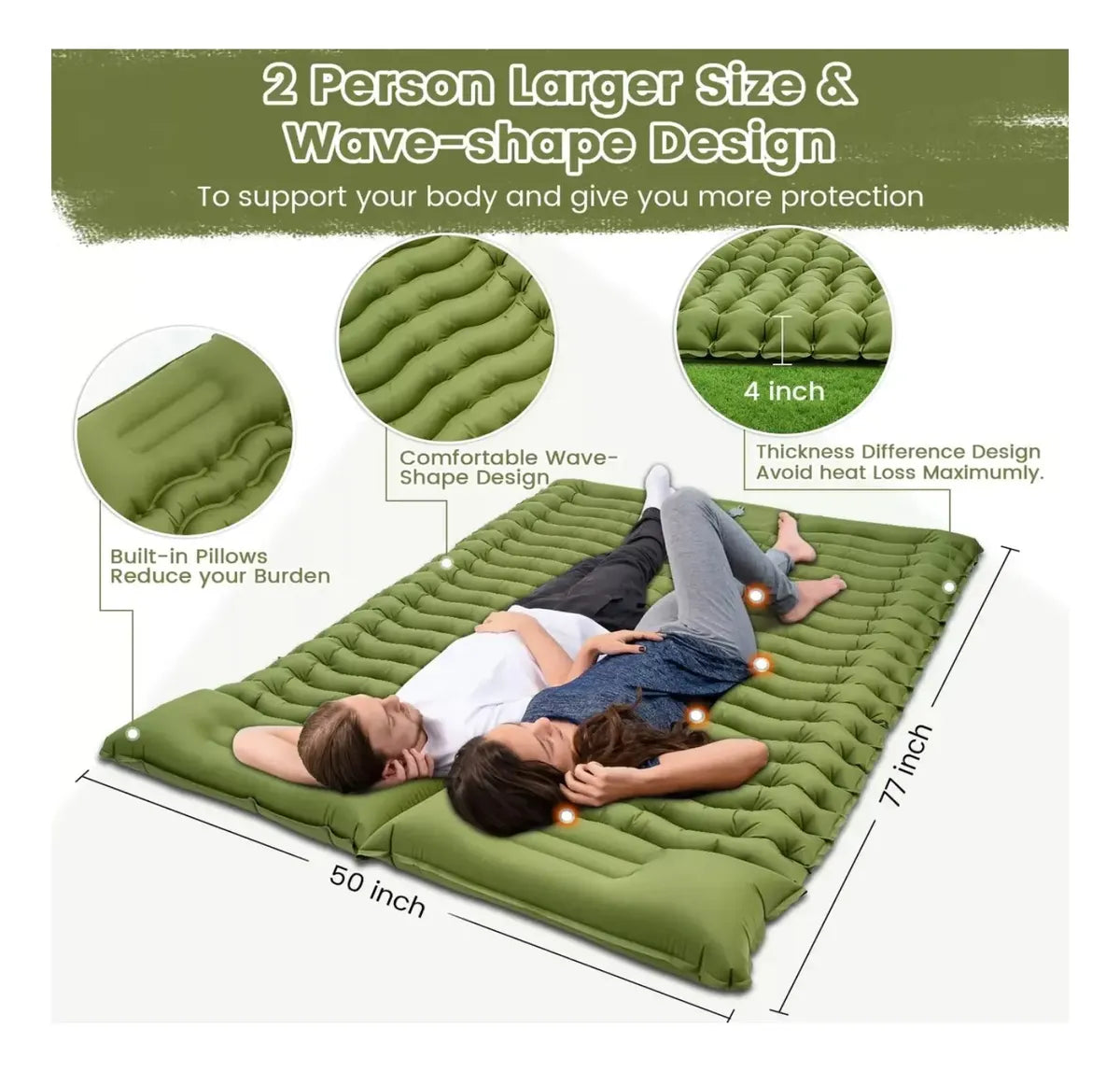 Colchoneta Doble Para Acampar, Inflable, Para 2 Personas