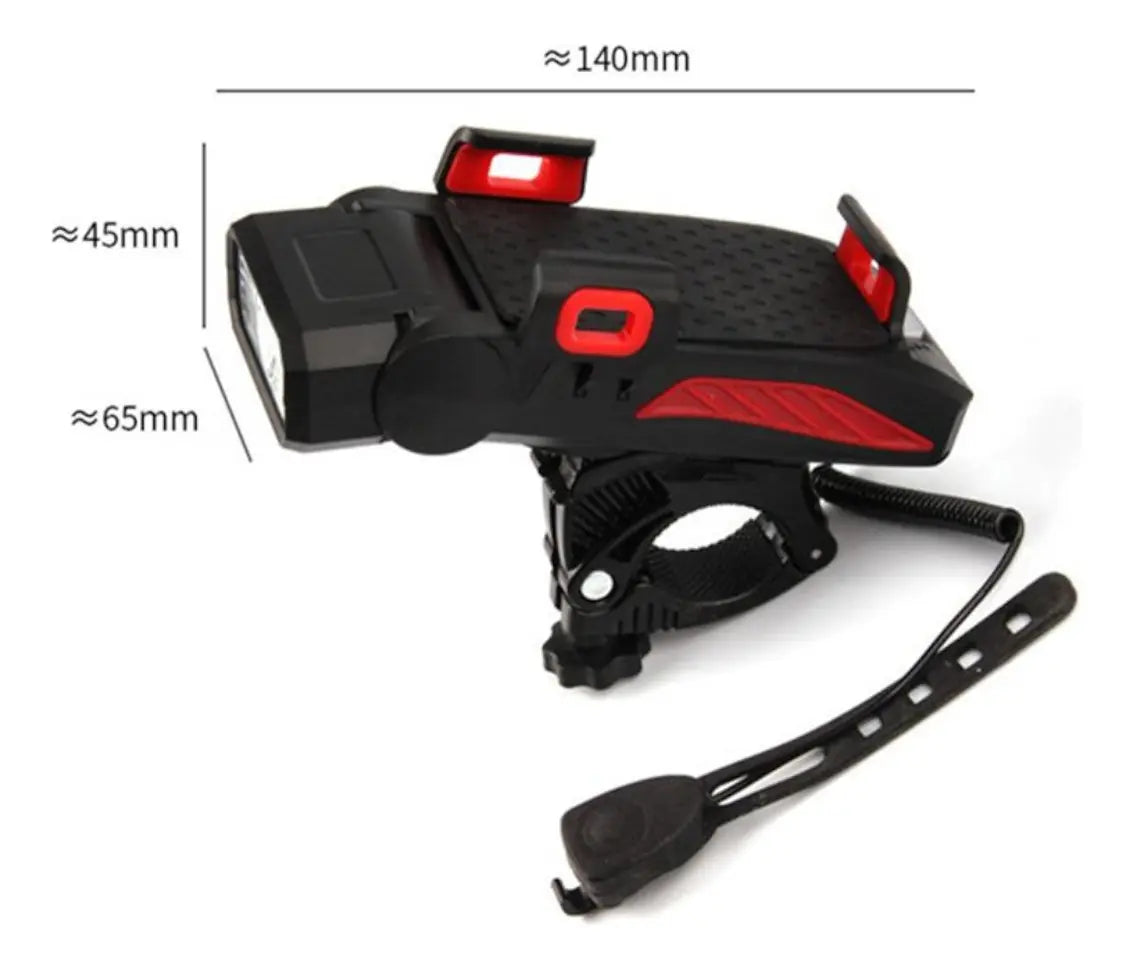 Luz Delantera Bicicleta Con Bocina Cargador Porta Celular