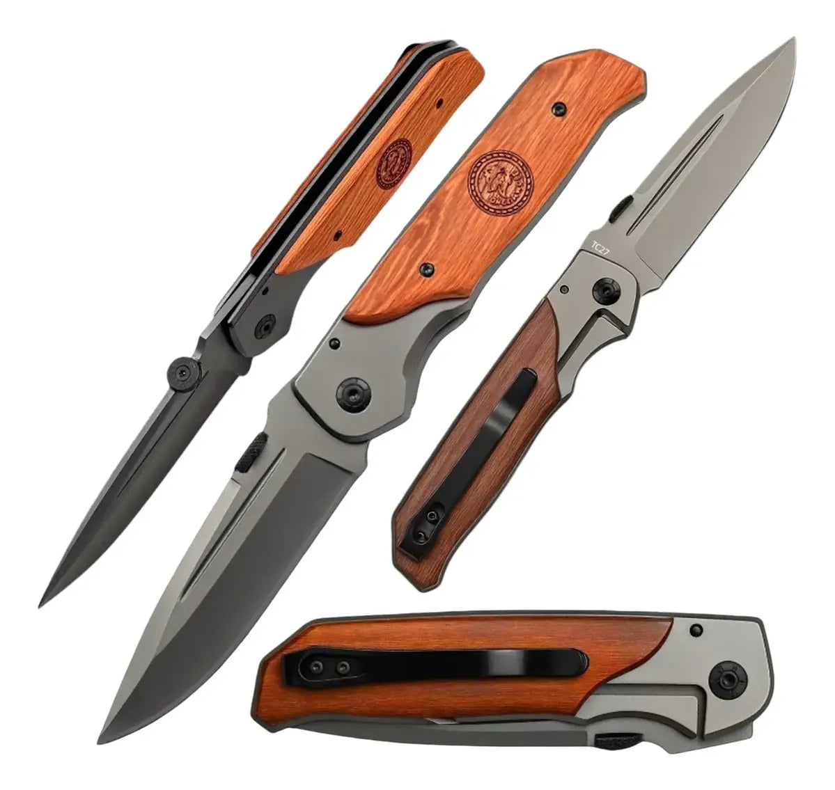Cuchillo Navaja Semi Automático Tallado Madera De Acero