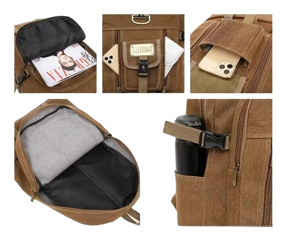 Mochila Lona 50l Vintage Senderismo Viajes Camping Viajes