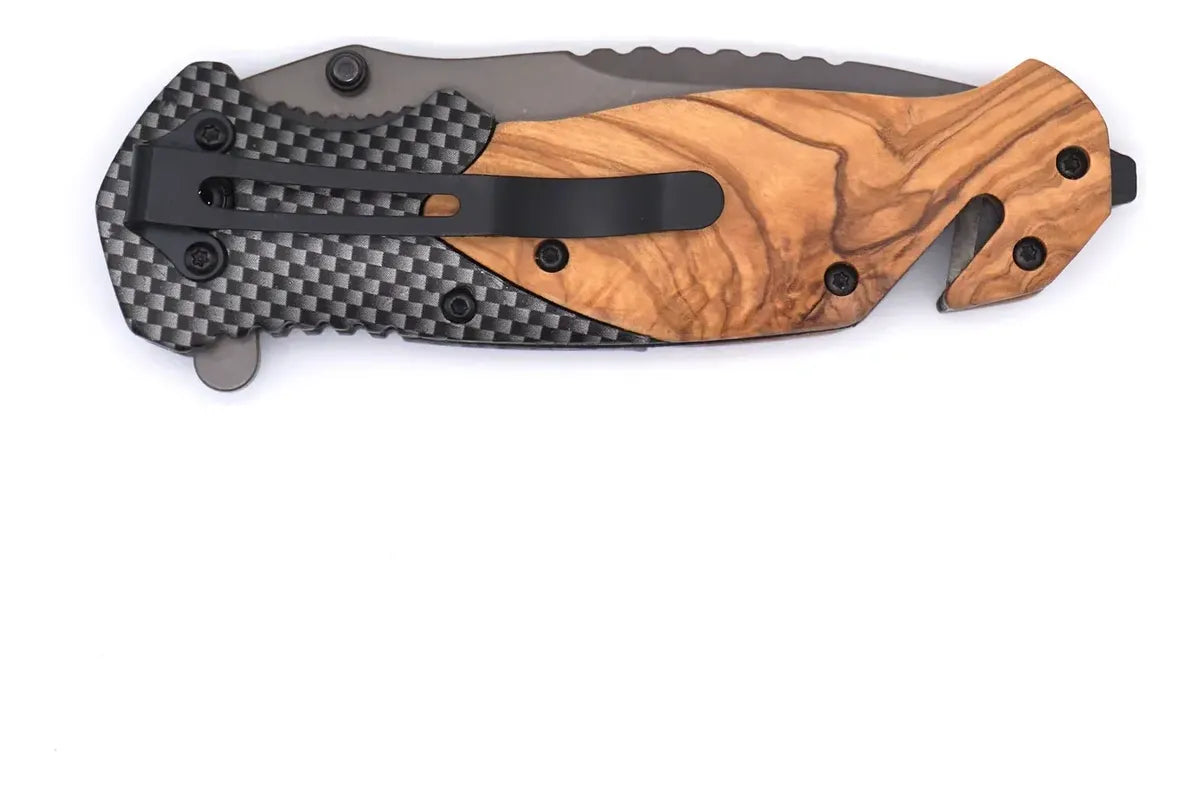 Cuchillo Semi Automático Madera Para Caza Acero Inoxidable