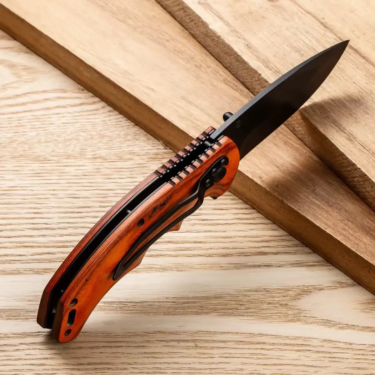 Cuchillo De Acero Inoxidable Mango De Madera Táctico Camping