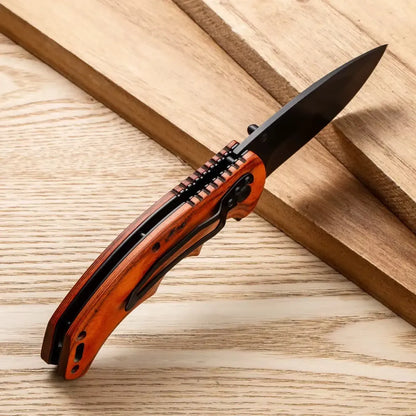 Cuchillo De Acero Inoxidable Mango De Madera Táctico Camping