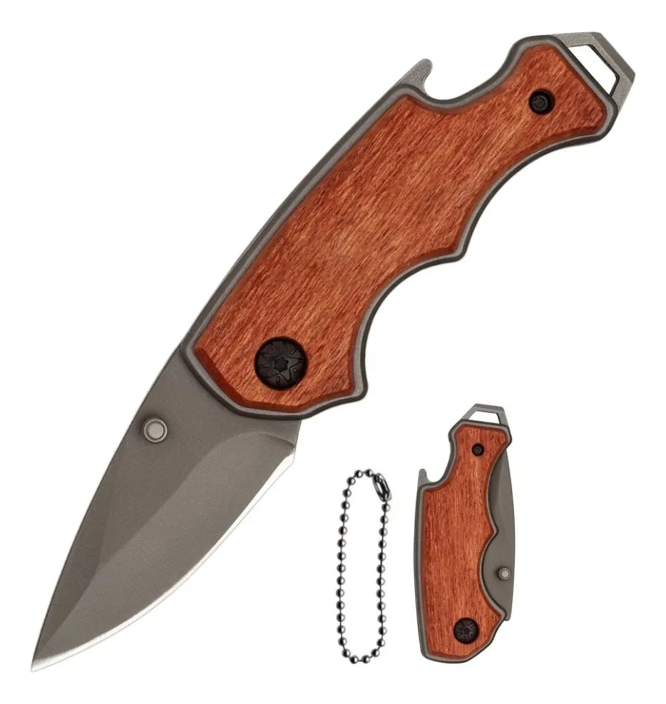 Cuchillo Corto Plegable Outdoor Mango Madera Supervivencia