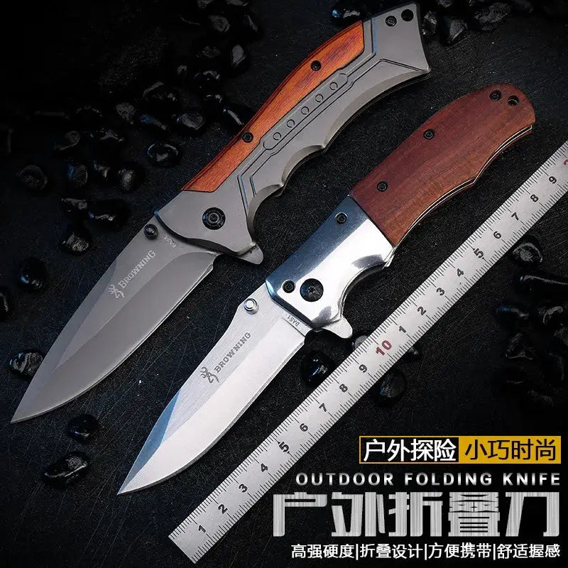 Cuchillo Táctico Browning Navaja Acero Liso Mango De Madera