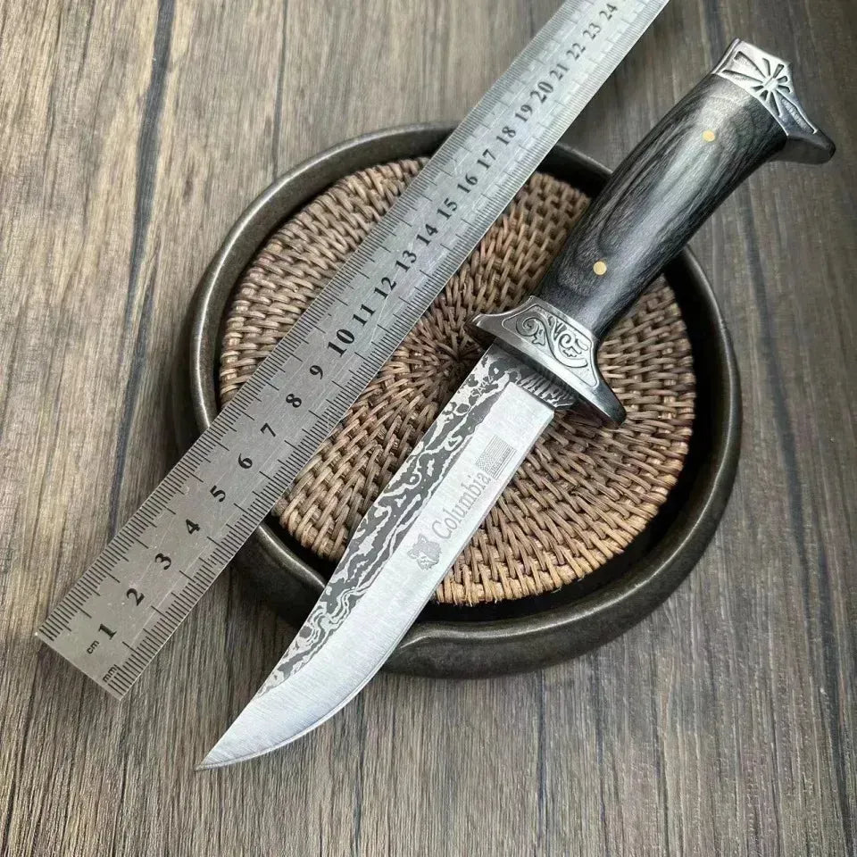 Cuchillo Bowie Acero Inoxidable Con Grabado + Funda De Cuero