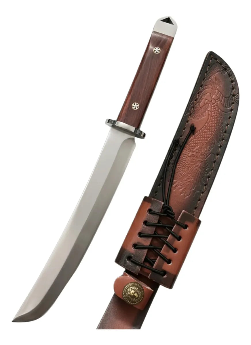 Cuchillo Acero Templado Hoja Japonés+ Funda De Cuero Premium