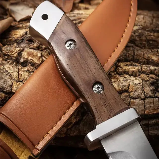 Cuchillo Caza Bowie Supervivencia Táctico Acero Inoxidable + Funda De Cuero