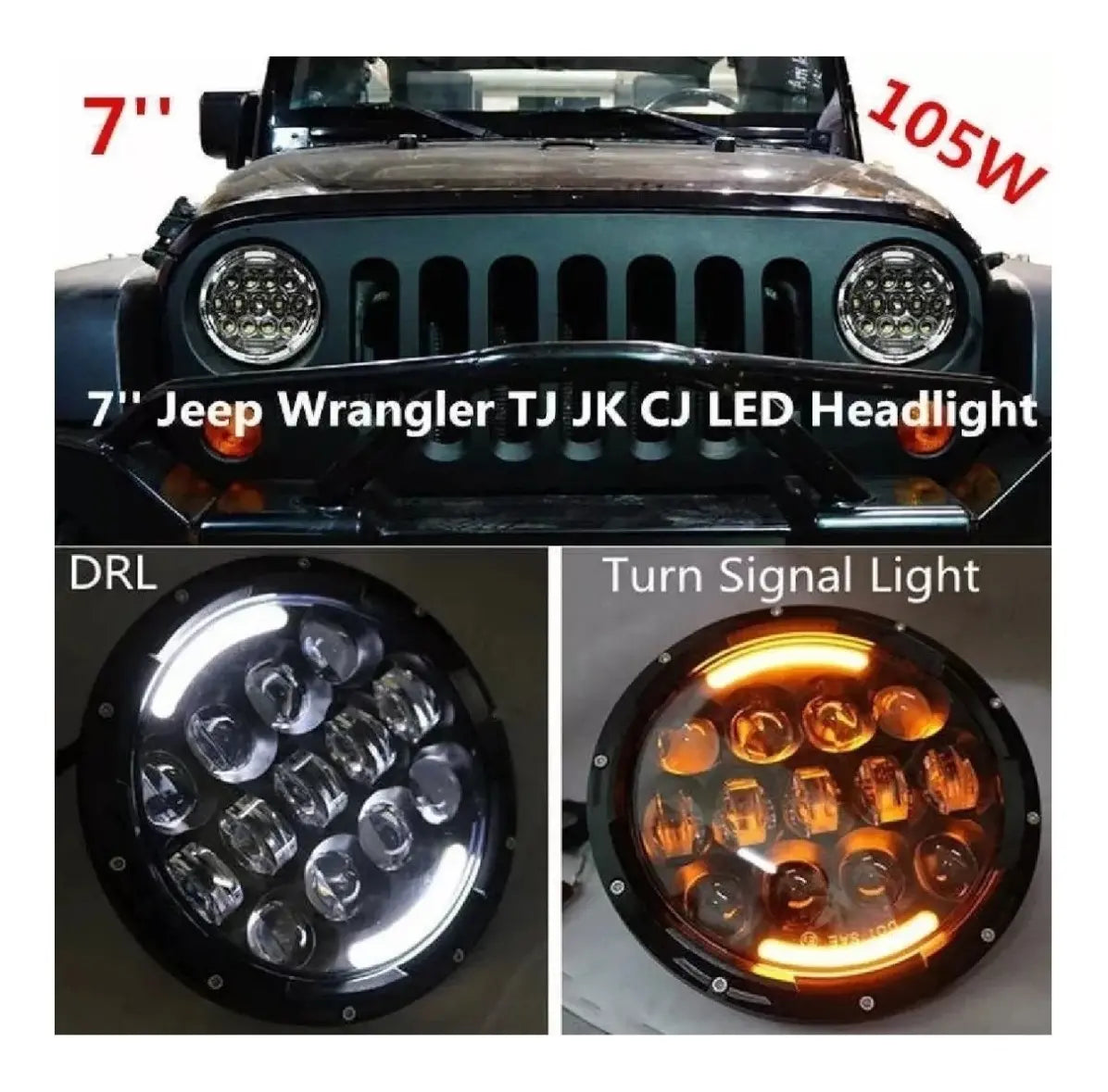 Foco Led Optico Ojo De Angel Jeep 7 Pulgadas 105wts Par
