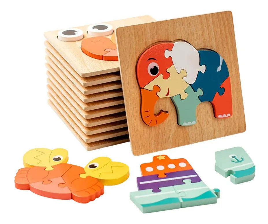 Juguete De Madera Con Diseño Animales Didáctica Rompecabeza