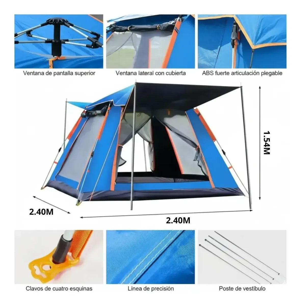 Carpa Auto Armable De Camping Impermeable Para 6 Personas 245x245x154cm