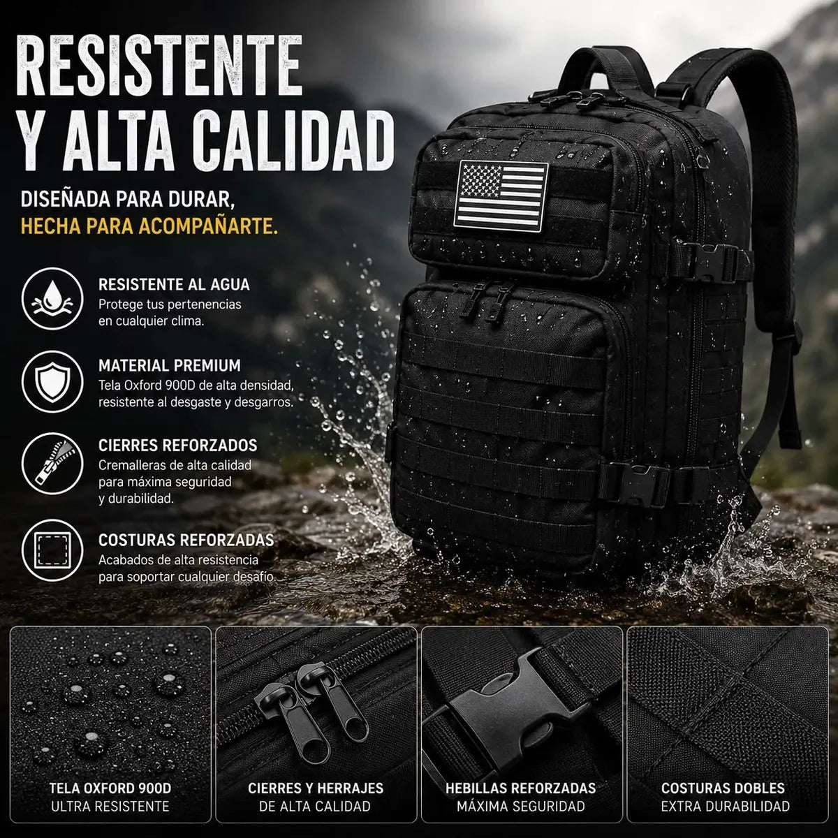 Mochila Tactica Impermeable 50L Militar Multiusos Camping Notebook