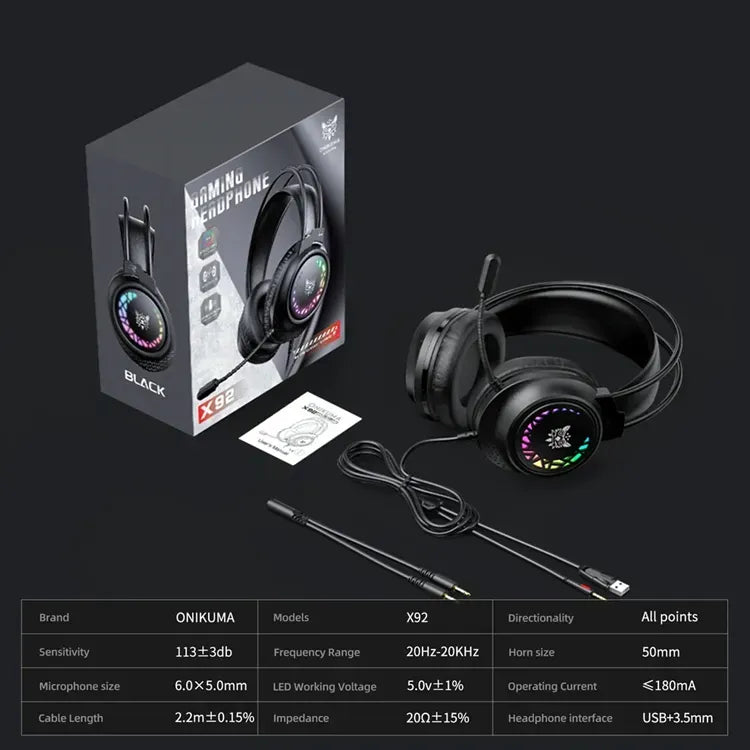 Audífonos Gamer Onikuma X92 Rgb Compatibles Pc Ps4 Ps5