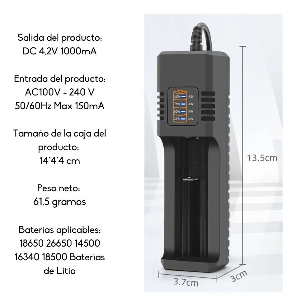 Cargador De Pilas De Litio Incluye Pila Pila 26650