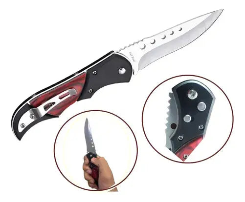 Navaja Automática Diente De Tigre Acero Inoxidable Y Madera